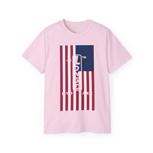 LongD cotton tee negative flag Hyde Park upright logo (Patriotic colors)