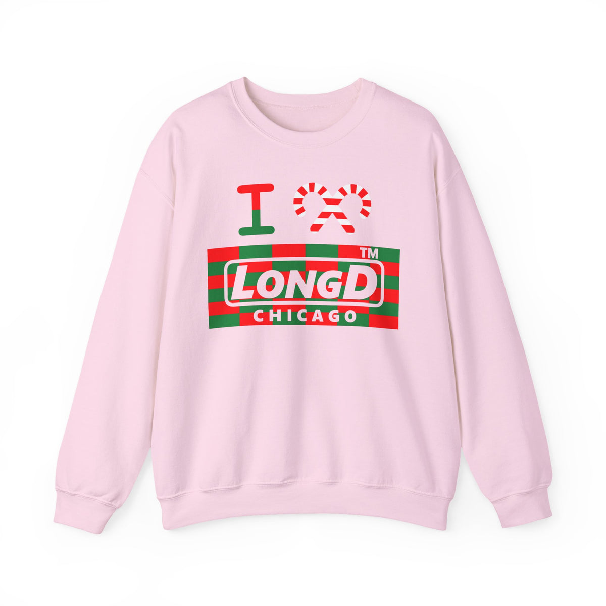 I candy cane LongD Chicago negative tiled logo crewneck sweatshirt