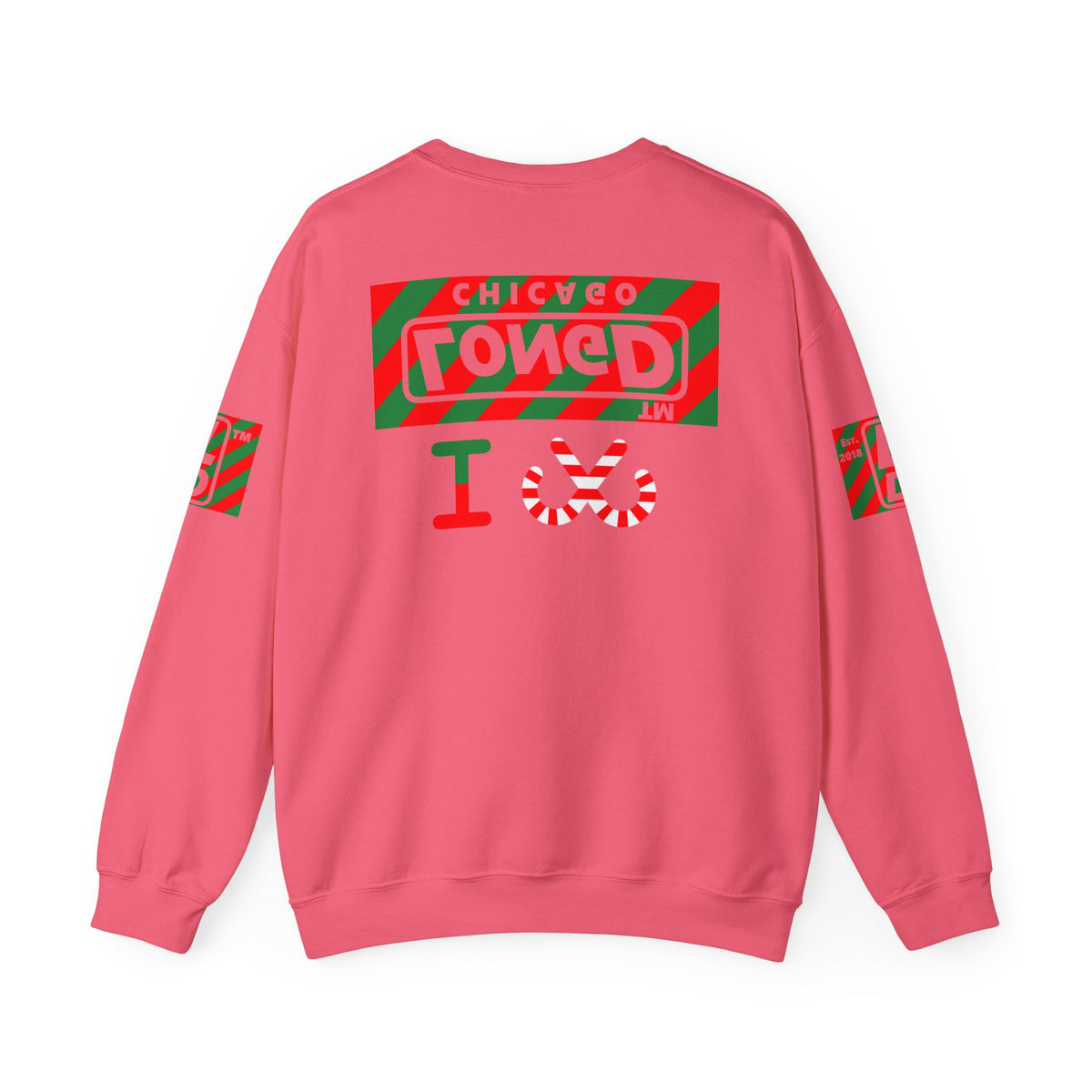 I candy cane LongD Chicago negative 12-striped 4-print logo crewneck sweatshirt