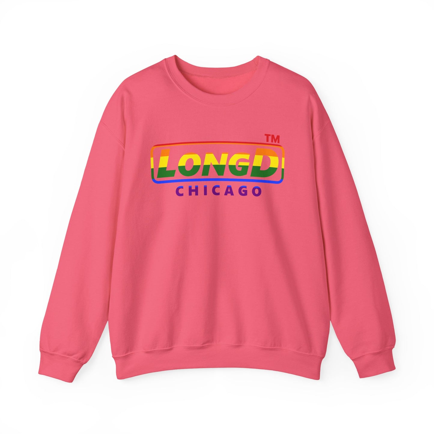 LongD positive horizontal striped front-back Chicago logo crewneck sweatshirt (Pride colors)
