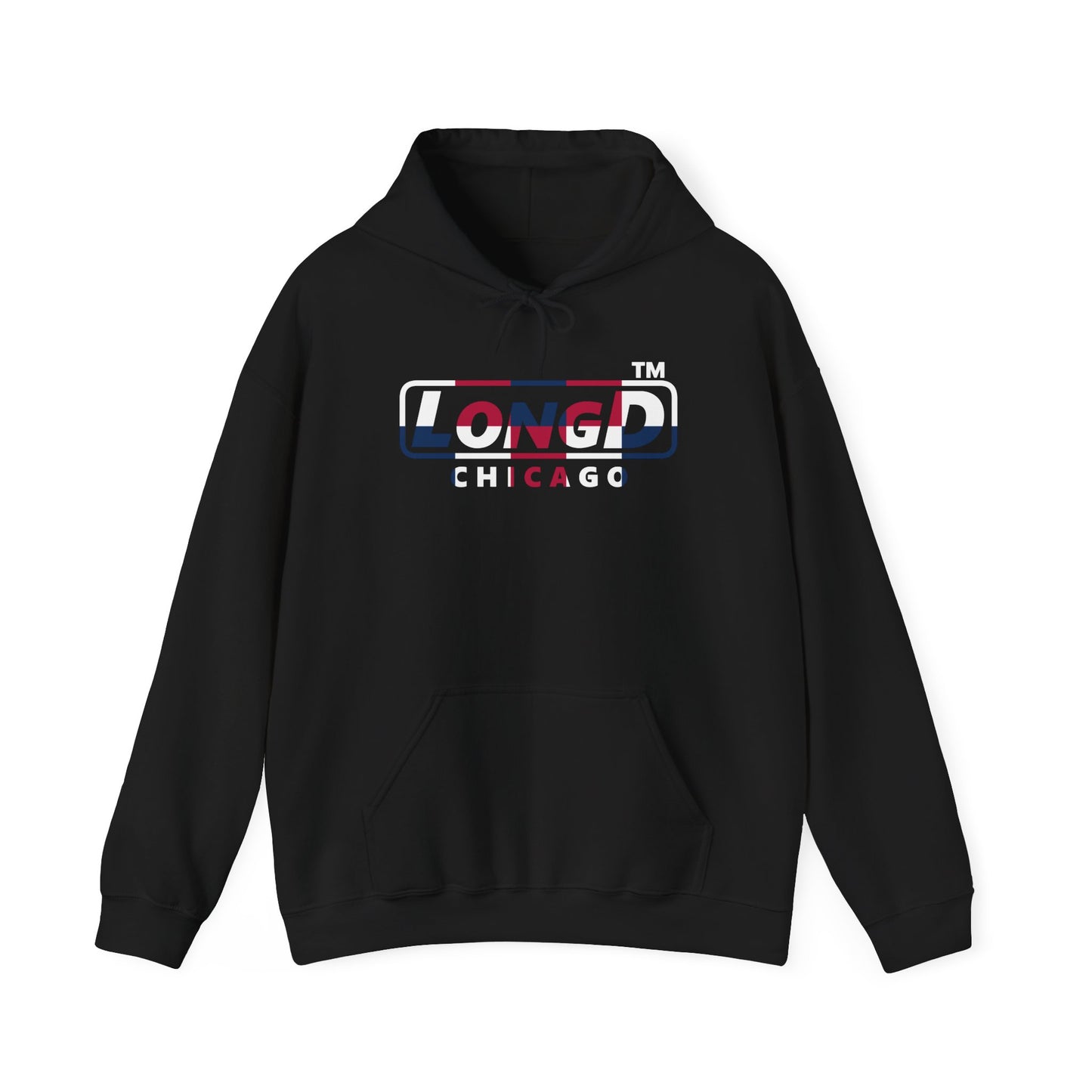 LongD® positive 2x5 Chicago logo hoodie (patriotic colors)