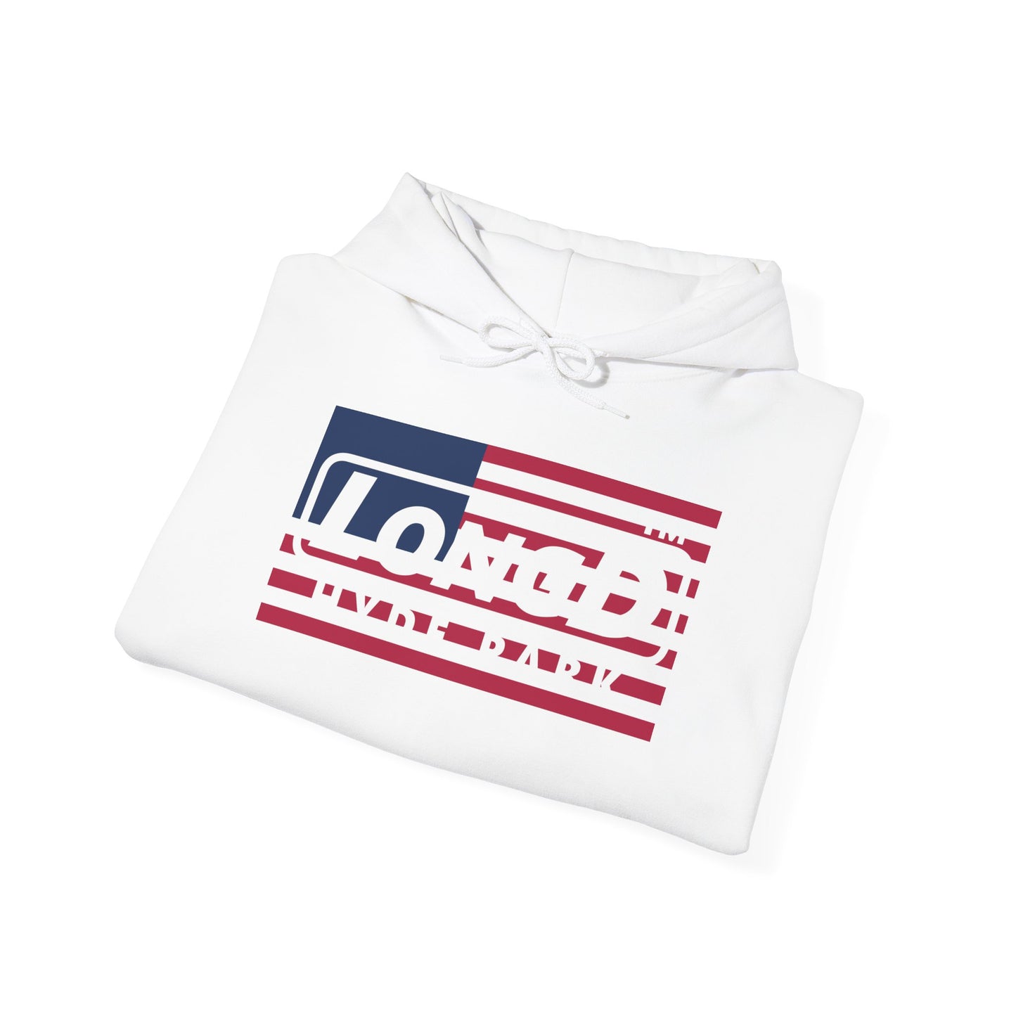 LongD® negative flag front-back double breasted Hyde Park logo hoodie (patriotic colors)