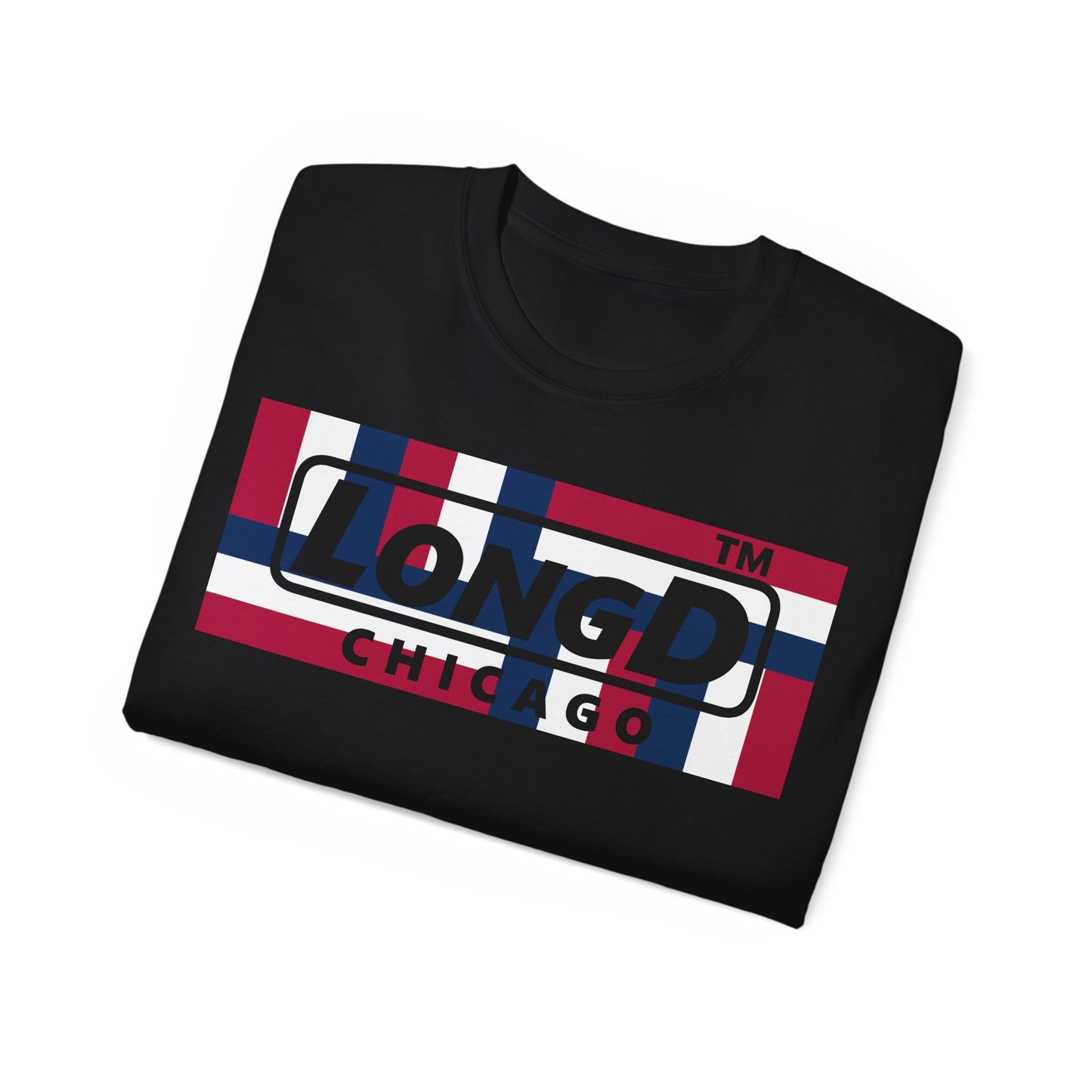 LongD negative modified windmill Chicago logo cotton tee (patriotic colors)
