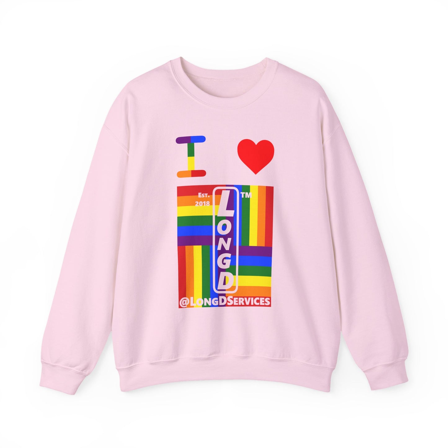 I Luv LongD negative windmill tag upright front-back logo crewneck sweatshirt