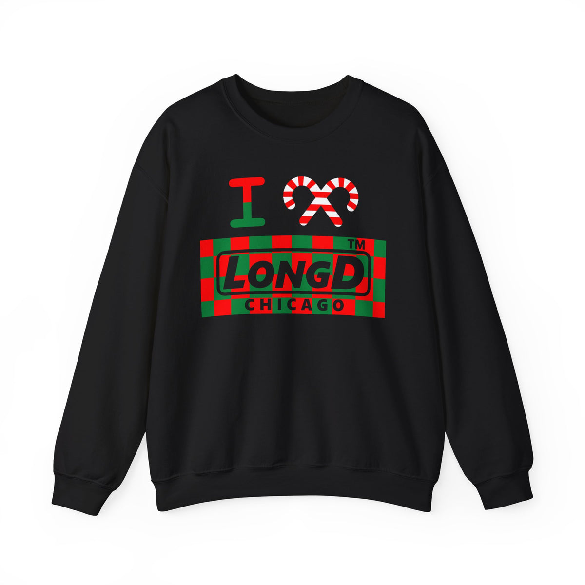 I candy cane LongD Chicago negative checkered logo crewneck sweatshirt
