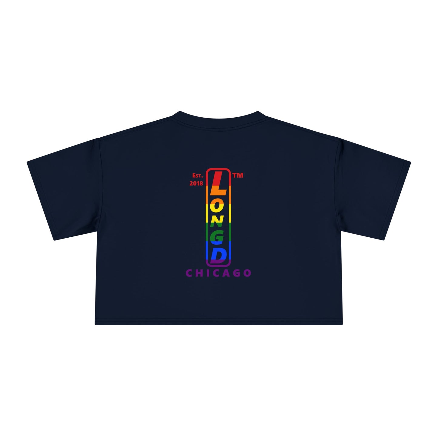 I Luv LongD Mixed horizontal 6-striped upright front-back Chicago logo crop tee (Pride colors)