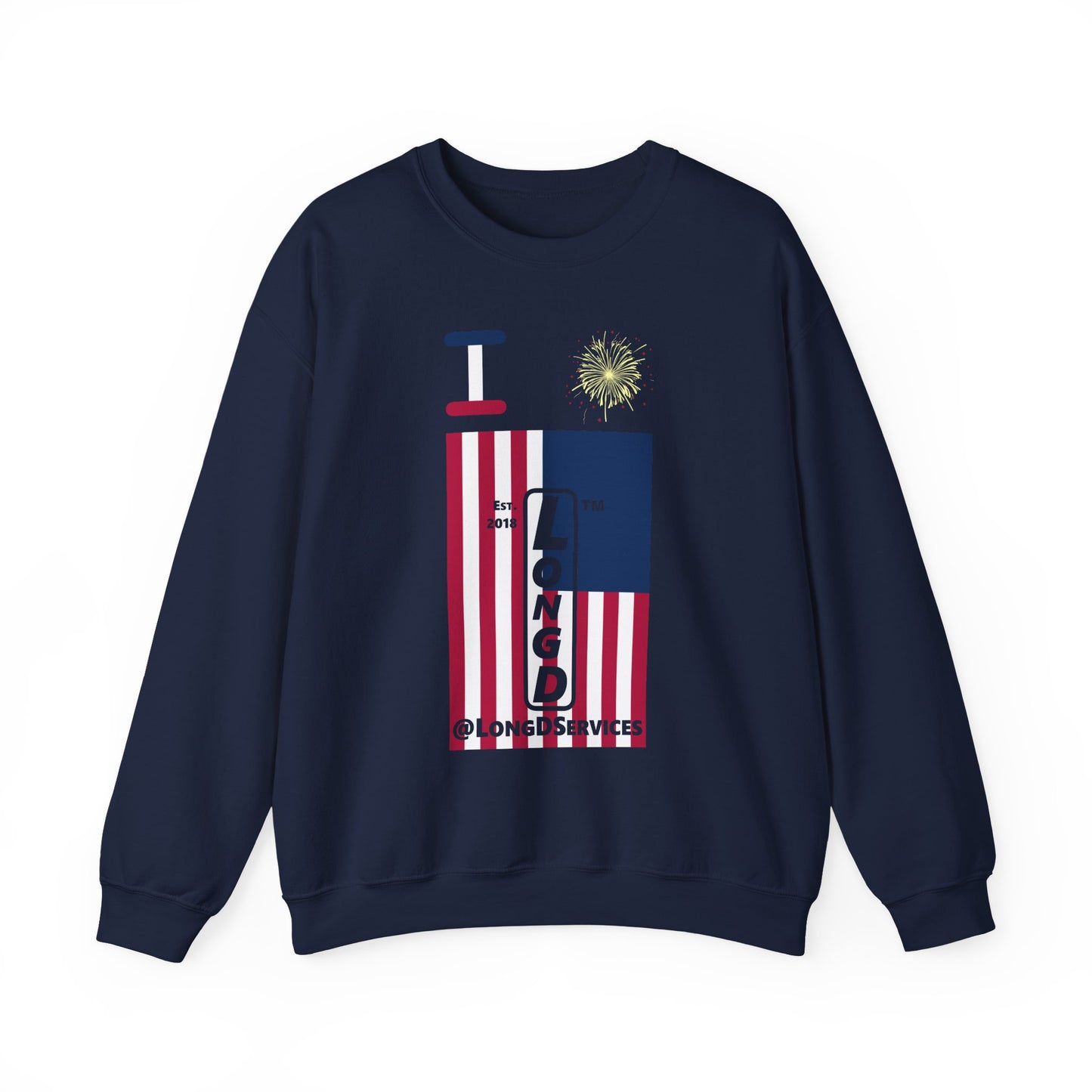 I Burst LongD negative cropped flag tag upright logo crewneck sweatshirt