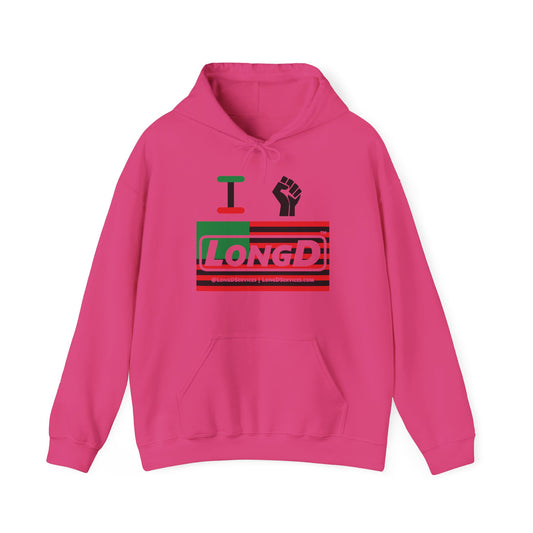 I Fist LongD® Logo Hoodie with Juneteenth black fist negative flag