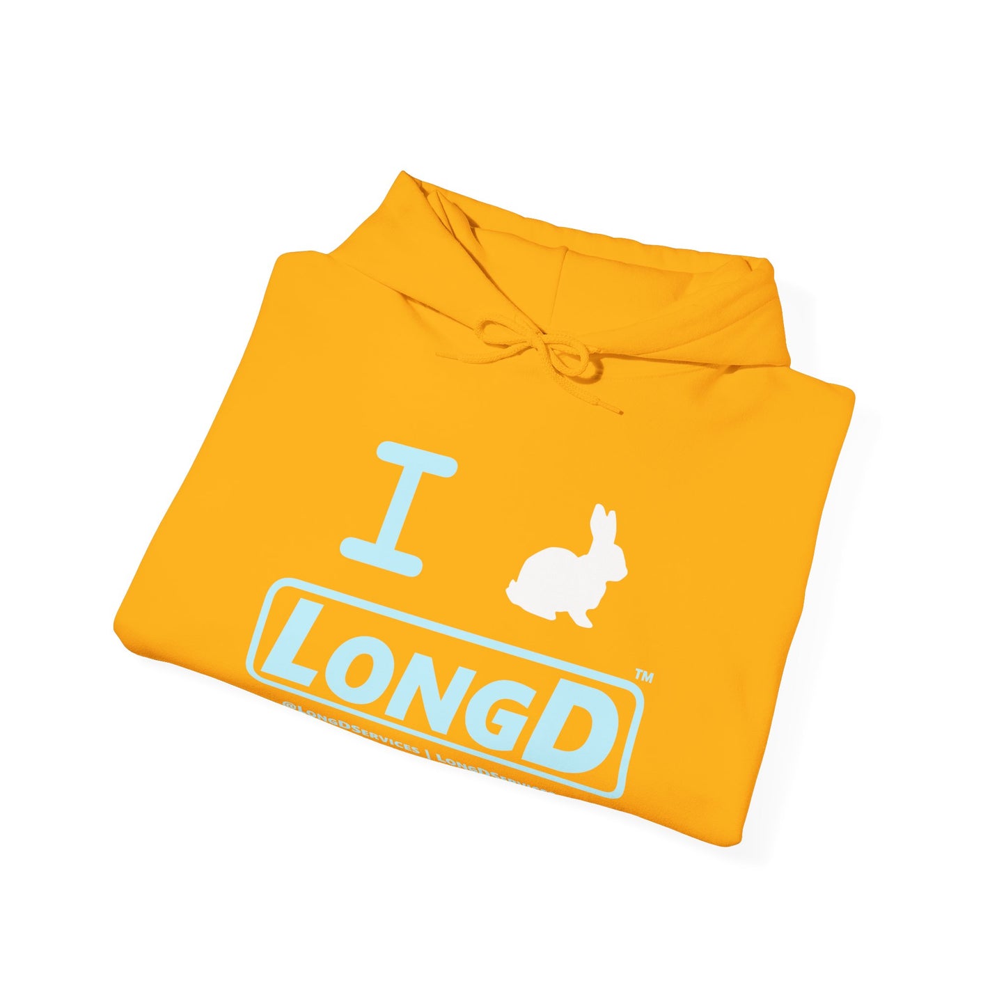 I Bunny LongD® Logo Hoodie Pastel blue text (White Easter Bunny)
