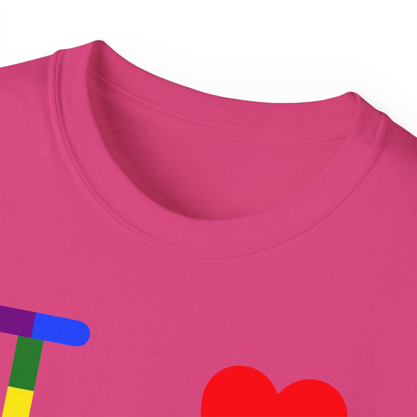 I Luv LongD Cotton Tee negative vertical striped Chicago upright logo (Pride colors)