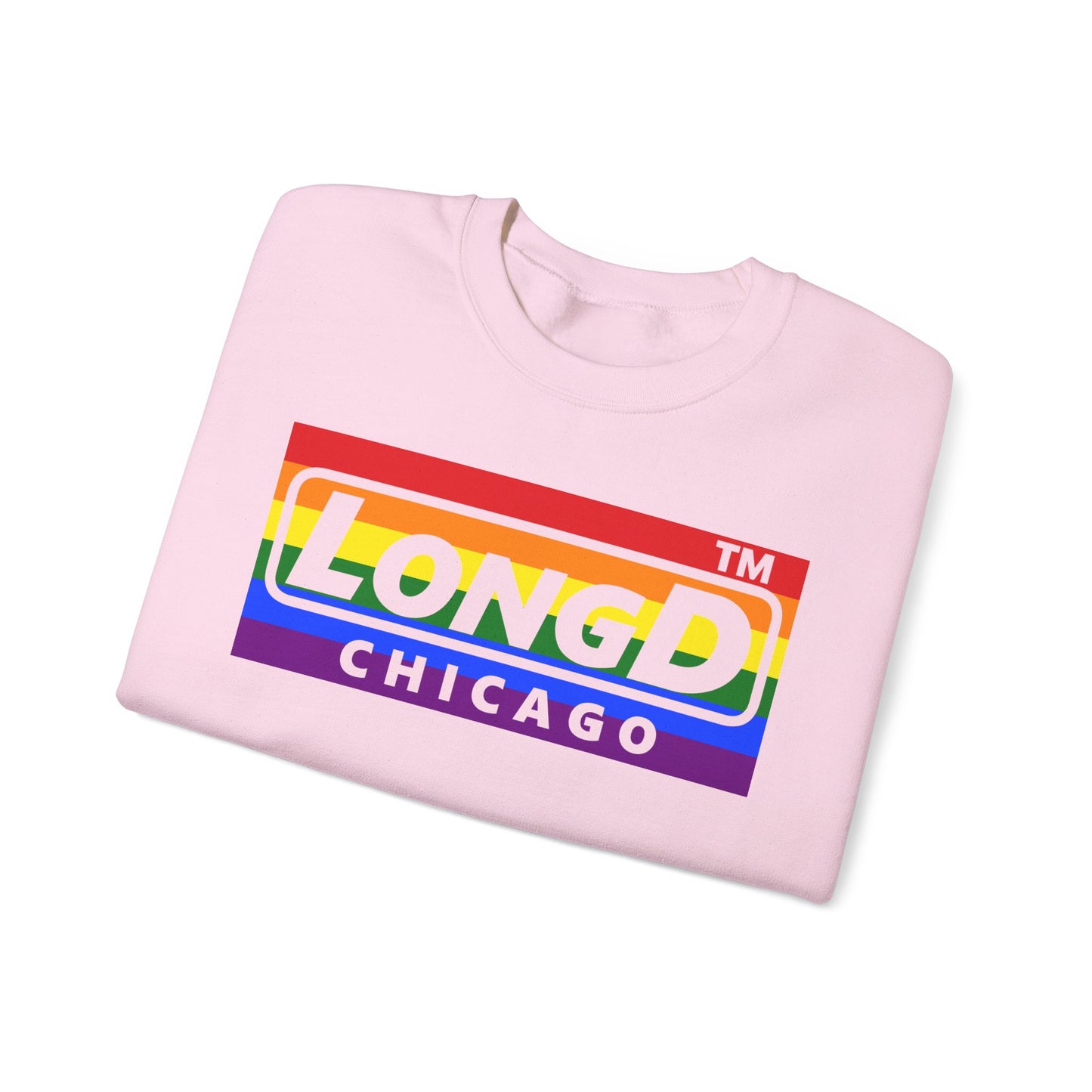 LongD negative horizontal striped Chicago logo crewneck sweatshirt (Pride colors)
