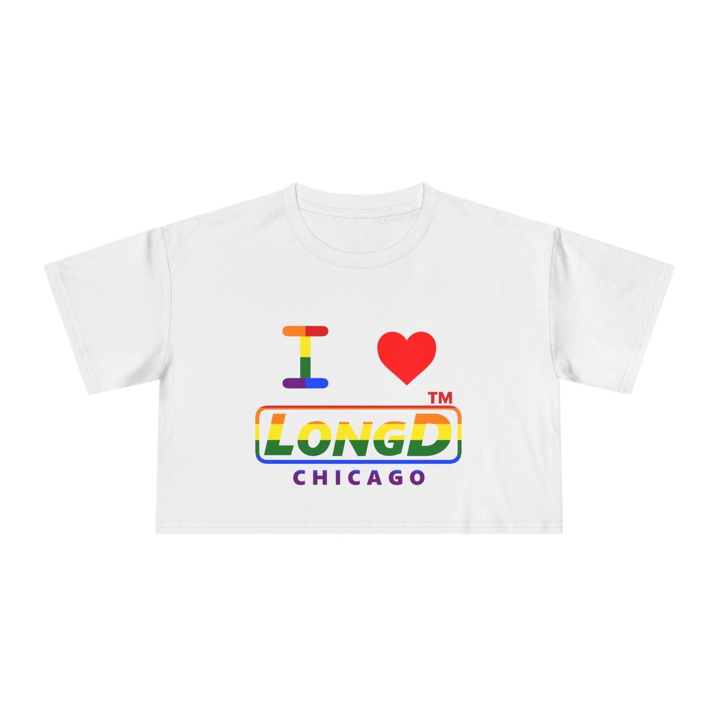 I Luv LongD positive horizontal 6-striped Chicago logo crop tee (Pride colors)