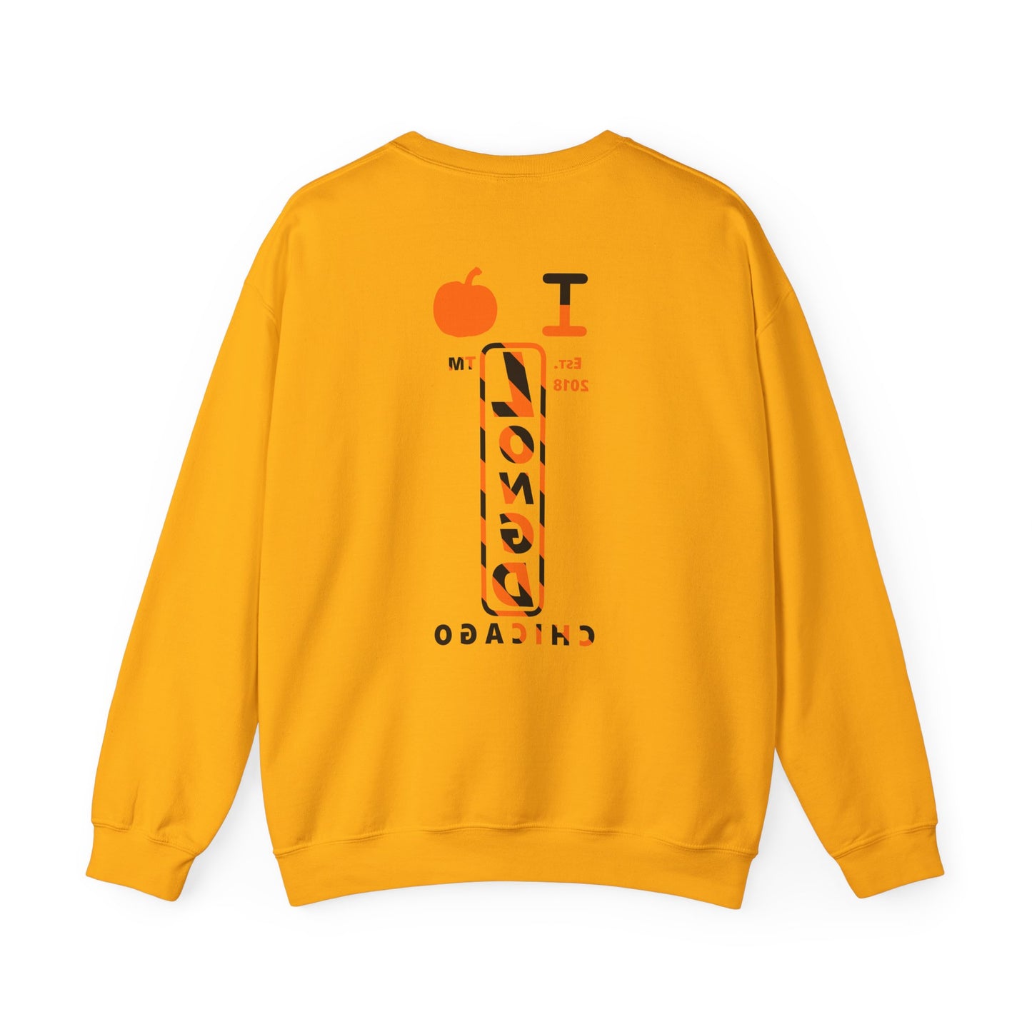 I pumpkin LongD Chicago positive upright pixel-weighted 12-striped front-back logo crewneck sweatshirt