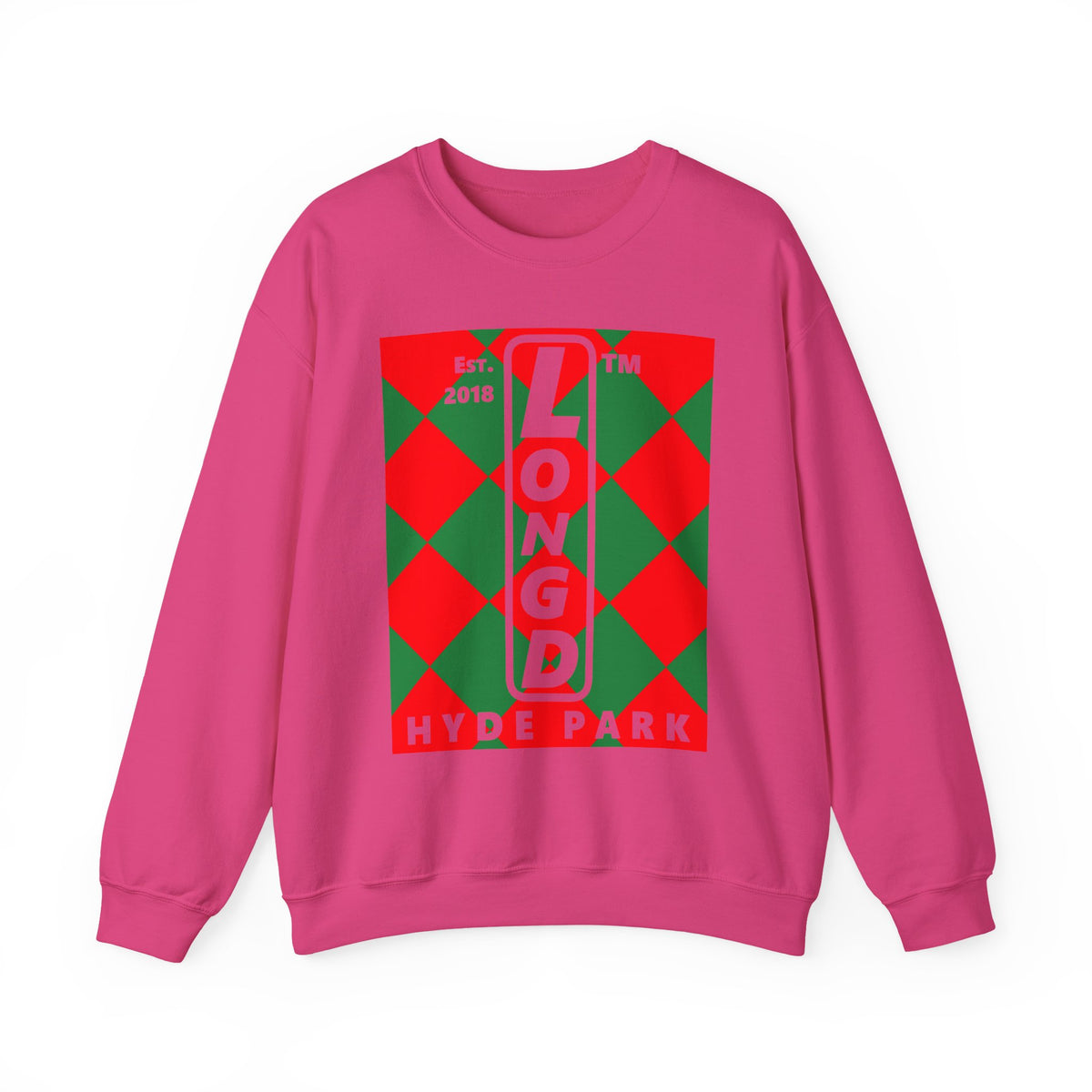 LongD Hyde Park negative upright argyle logo (Xmas colors) crewneck sweatshirt