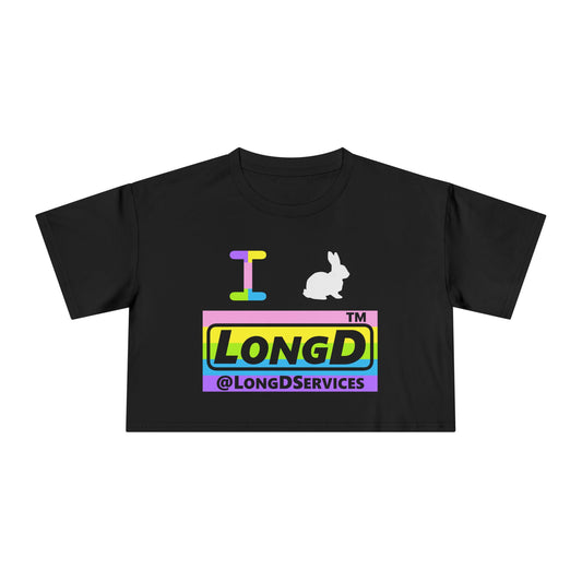 I Bunny LongD negative horizontal striped Tag Logo Crop Tee