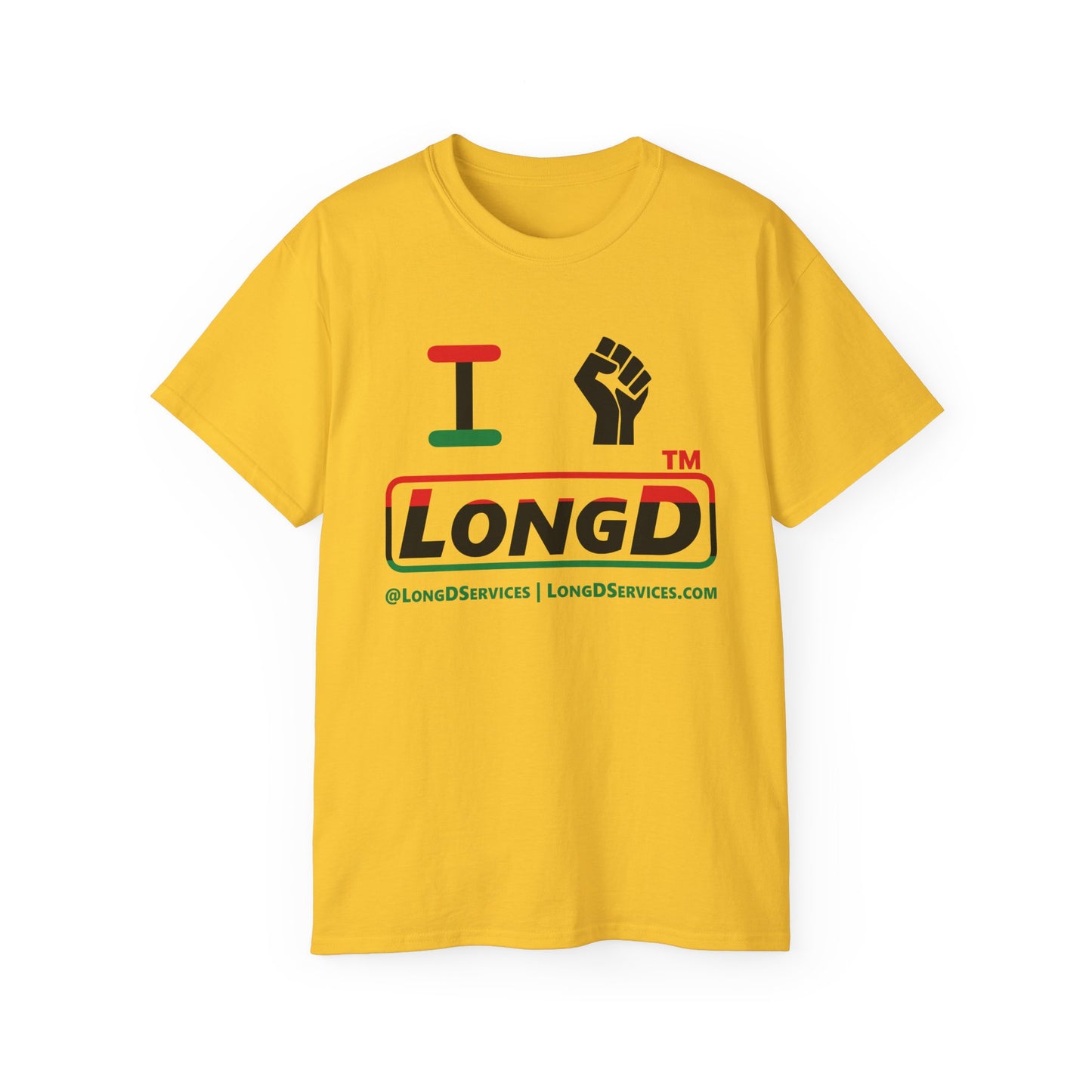 I fist LongD positive horizontal 3-striped tag-domain logo cotton tee