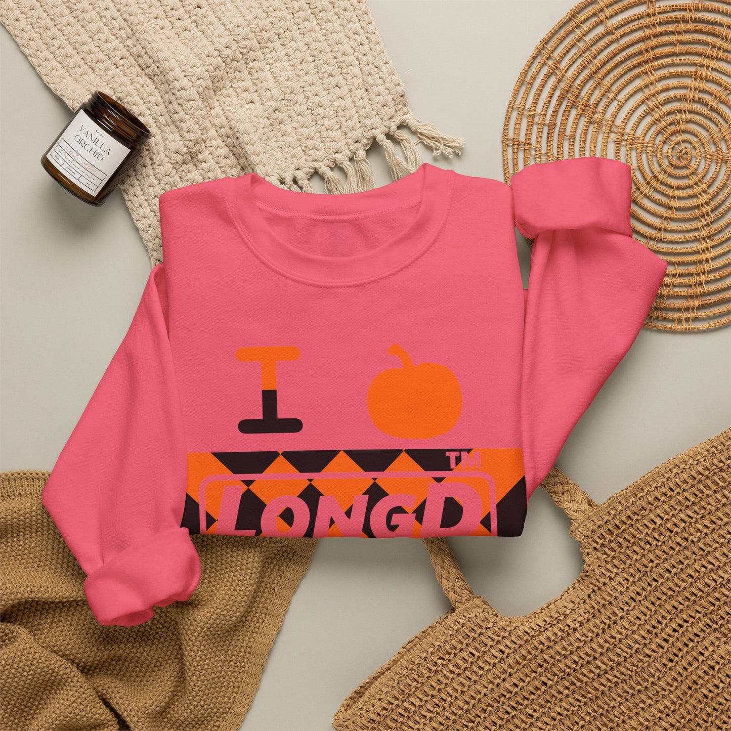 I pumpkin LongD Tag negative stylized argyle 4-print logo crewneck sweatshirt