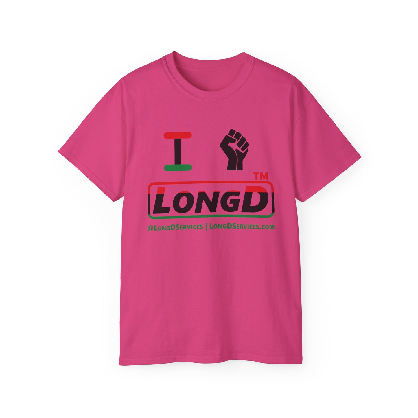 I fist LongD positive horizontal 3-striped tag-domain logo cotton tee