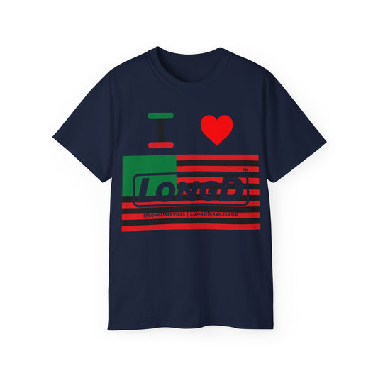 I Luv LongD® Logo Cotton Tee Juneteenth negative flag