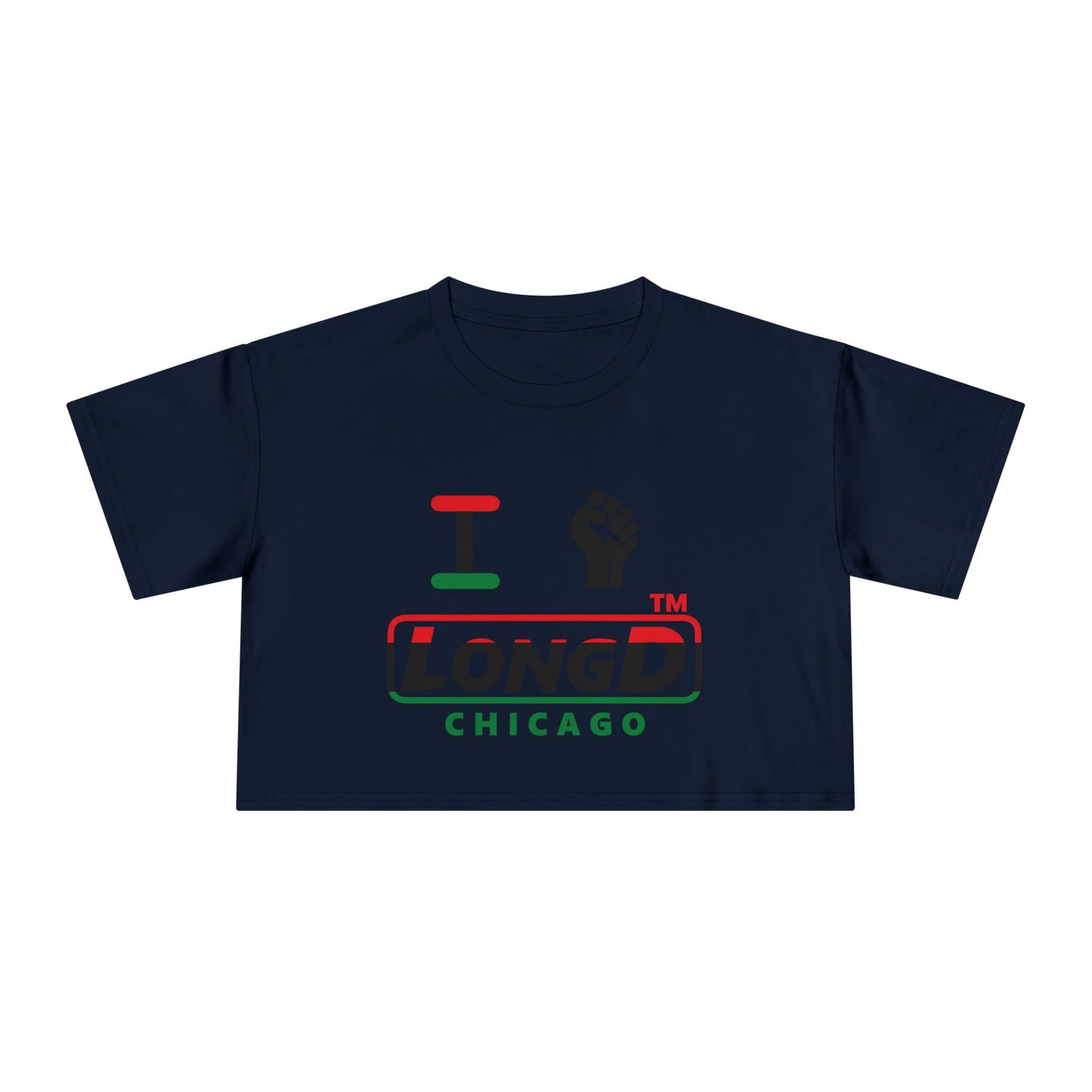 I fist LongD positive horizontal 3-striped Chicago logo crop tee