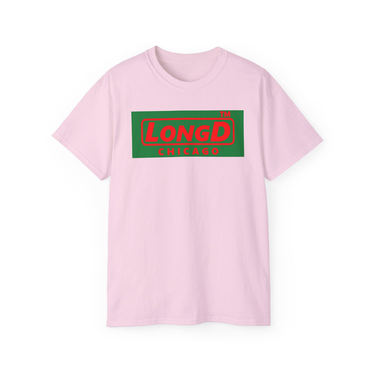 LongD Chicago logo positive red on negative green (Xmas colors) cotton tee