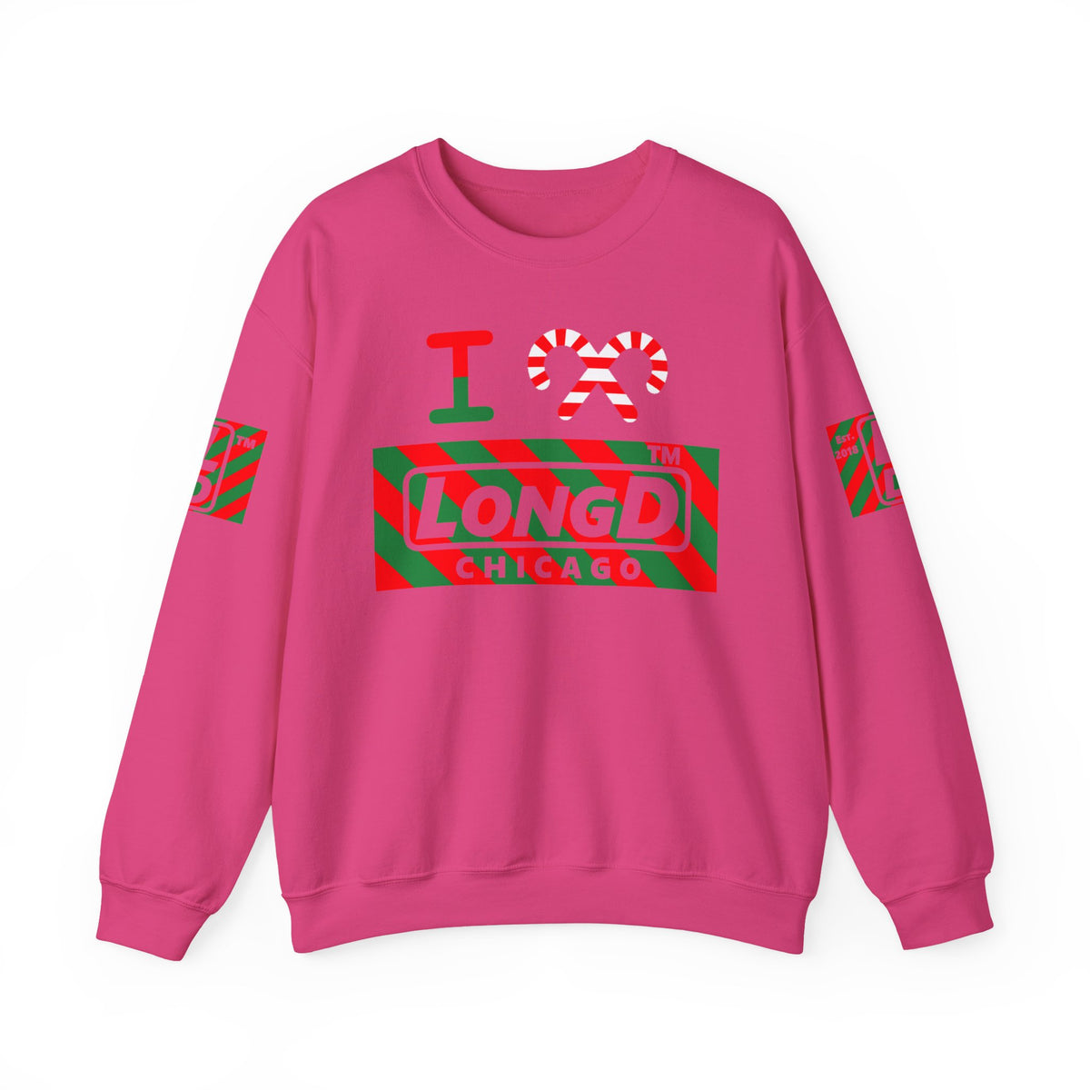 I candy cane LongD Chicago negative 12-striped 4-print logo crewneck sweatshirt