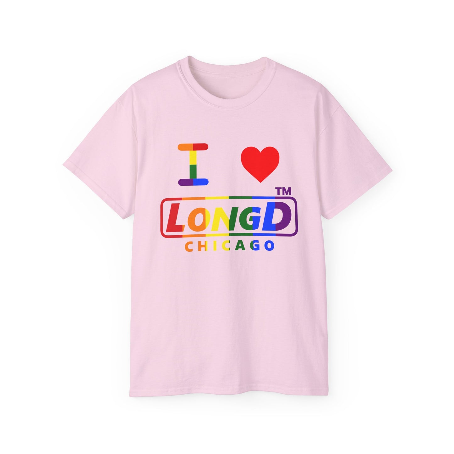 I Luv LongD positive vertical striped Chicago logo cotton tee (Pride colors)