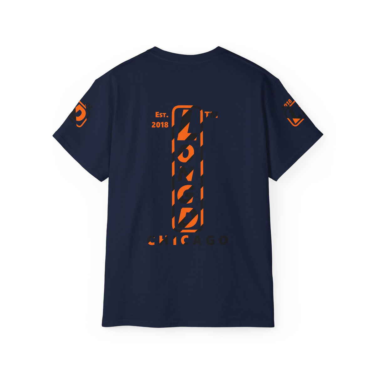 LongD Chicago positive upright pixel-weighted 12-striped 4-print logo (Halloween colors) cotton tee