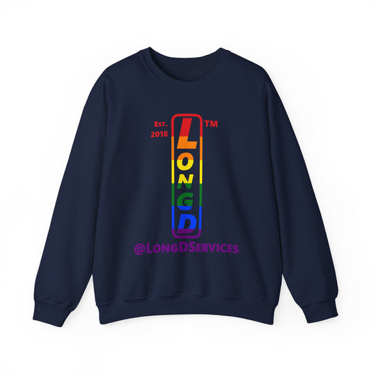 LongD positive horizontal 6-striped tag upright logo crewneck sweatshirt (Pride colors)