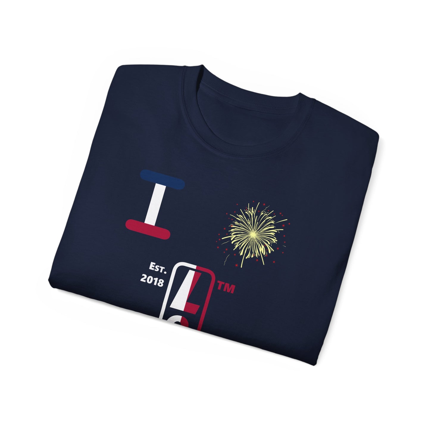 I Burst LongD cotton tee positive quarters Hyde Park upright logo (Patriotic colors)