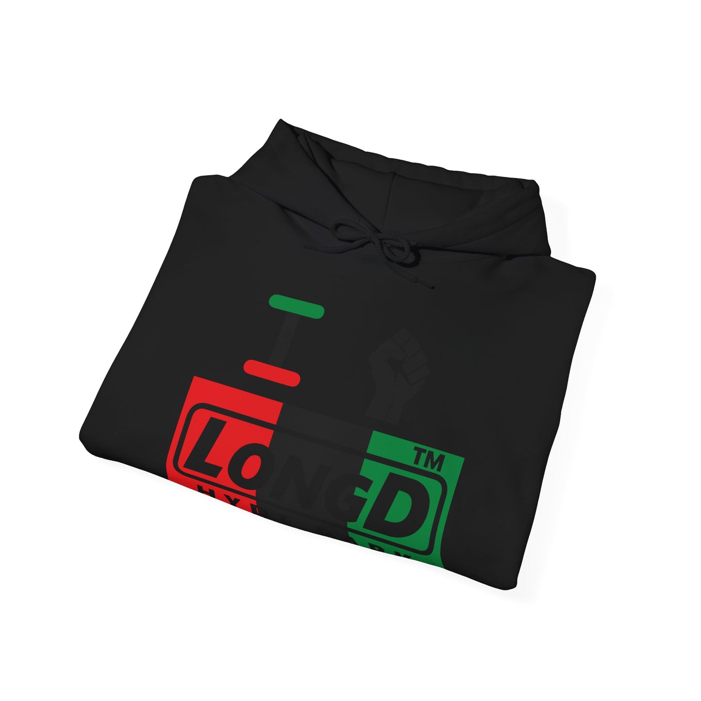 I fist LongD® negative vertical 3-striped Hyde Park logo Hoodie (Juneteenth colors)