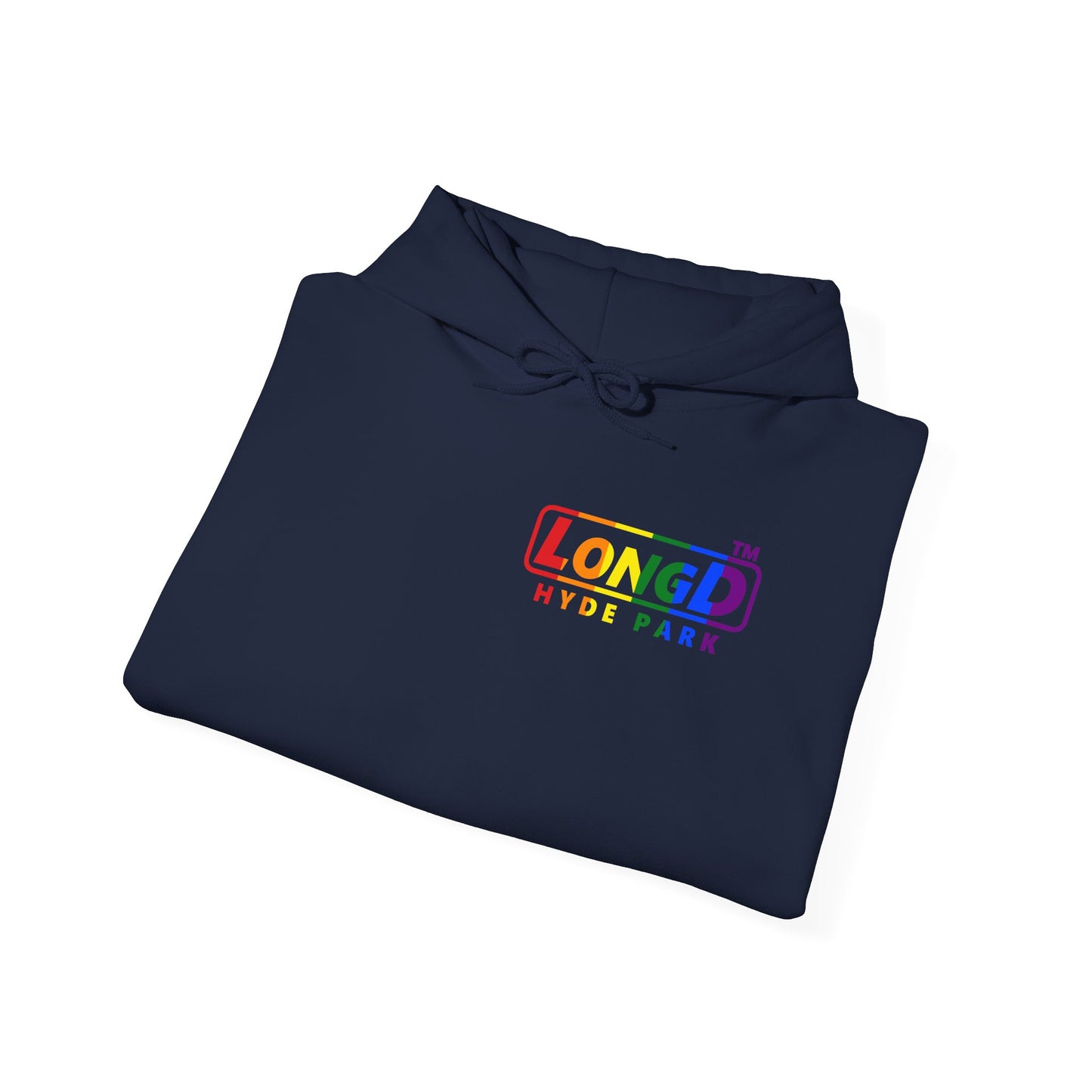 LongD® positive vertical striped single-breasted Hyde Park logo hoodie (Pride colors)