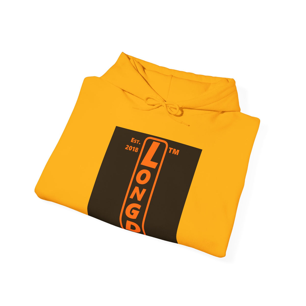 LongD Chicago upright front-back logo orange (FE7518) on Black (000000) hoodie