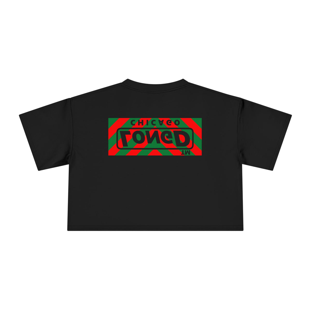 LongD Chicago negative downward chevron front-back logo (Xmas colors) crop tee