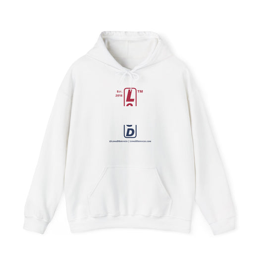 LongD® positive horizontal 3-striped upright tag-domain logo hoodie (Patriotic colors)