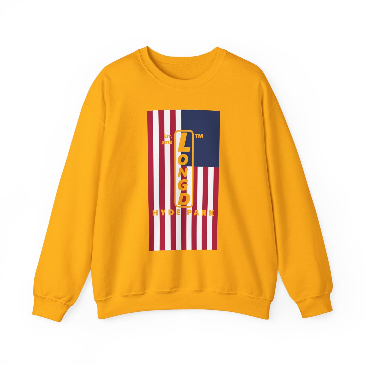 LongD negative flag Hyde Park upright logo crewneck sweatshirt (patriotic colors)