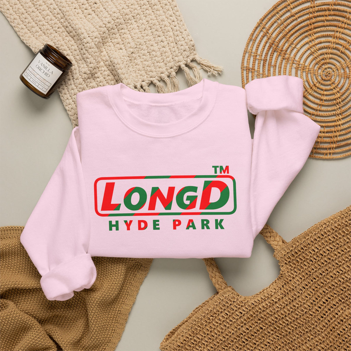 LongD Hyde Park positive pixel-weighted 6-striped logo (Xmas colors) crewneck sweatshirt