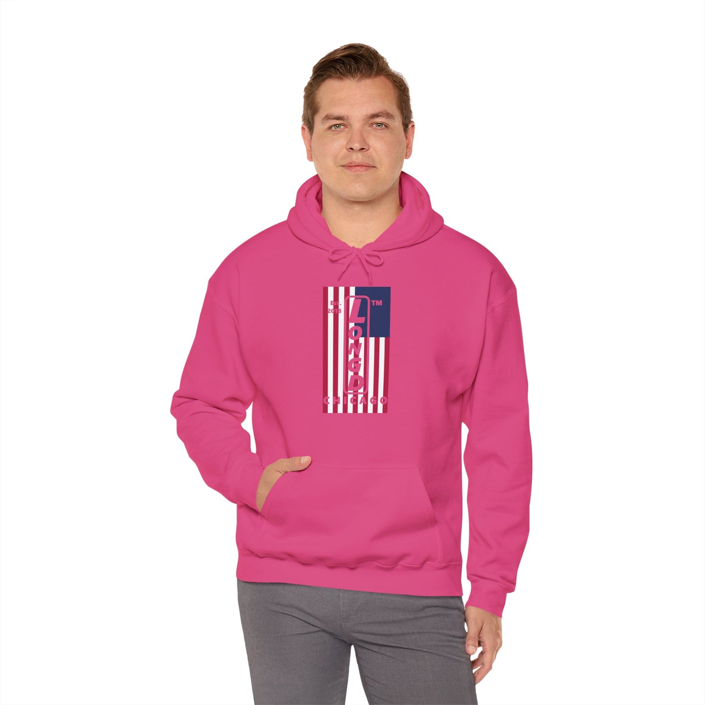 LongD® negative flag upright Chicago logo hoodie