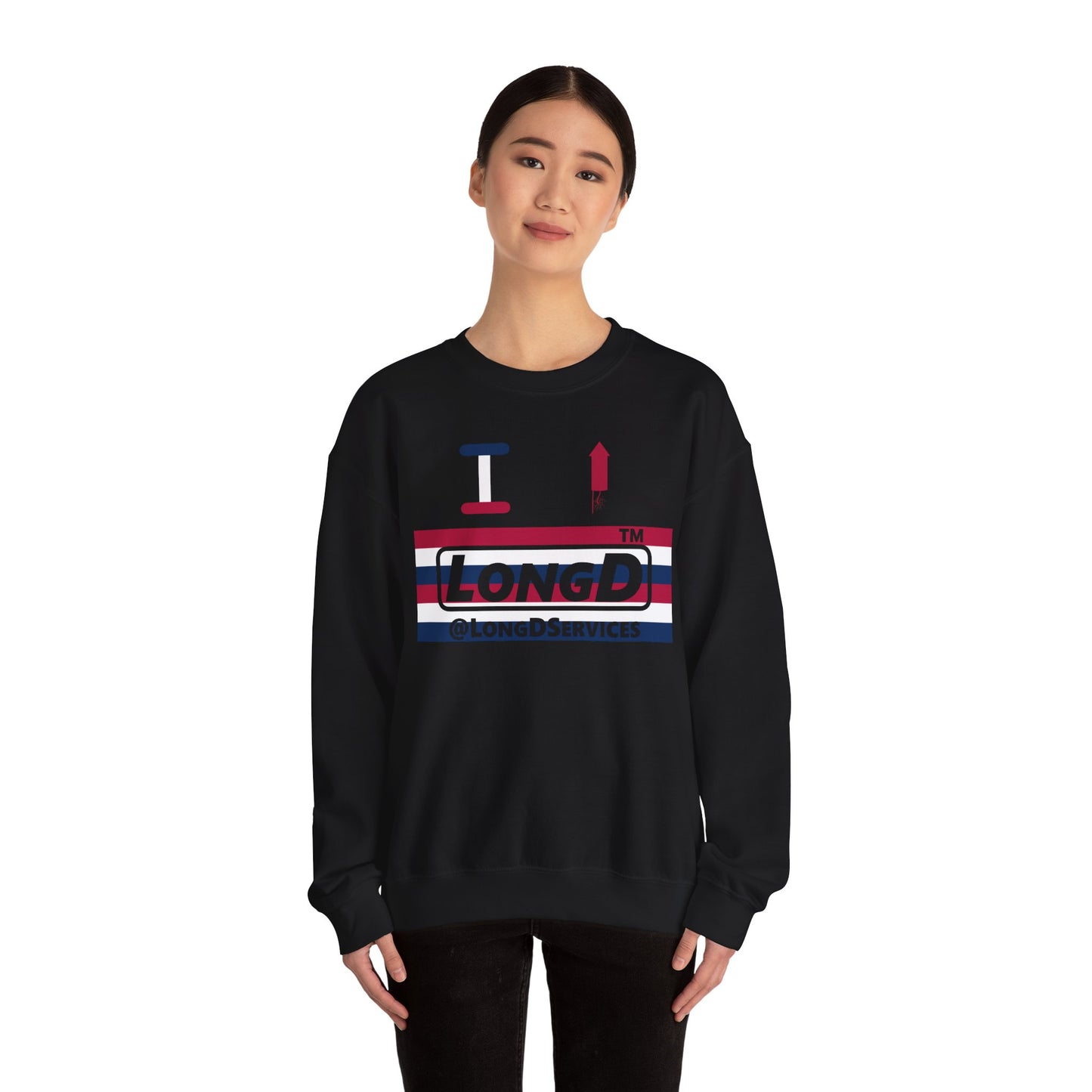 I firecracker LongD negative horizontal 6-striped tag logo crewneck sweatshirt