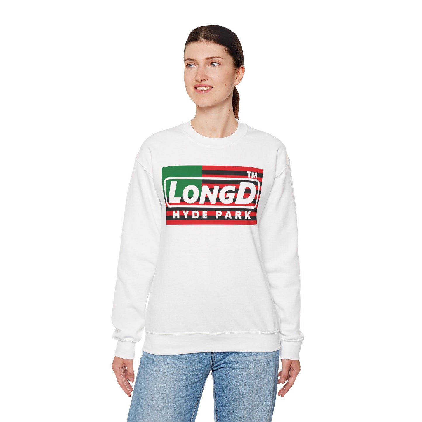 LongD negative flag Hyde Park logo crewneck sweatshirt (Juneteenth colors)