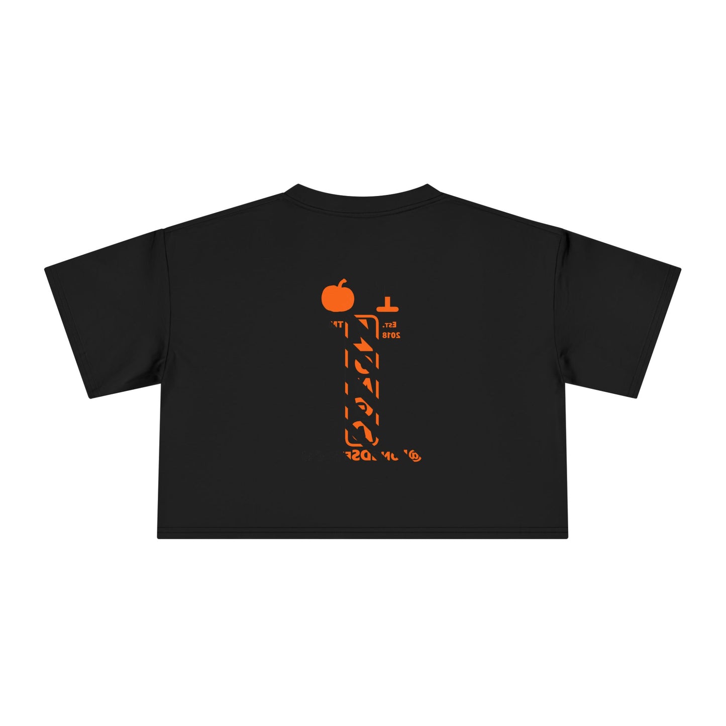 I pumpkin LongD Tag positive upright pixel-weighted 12-striped front-back logo crop tee
