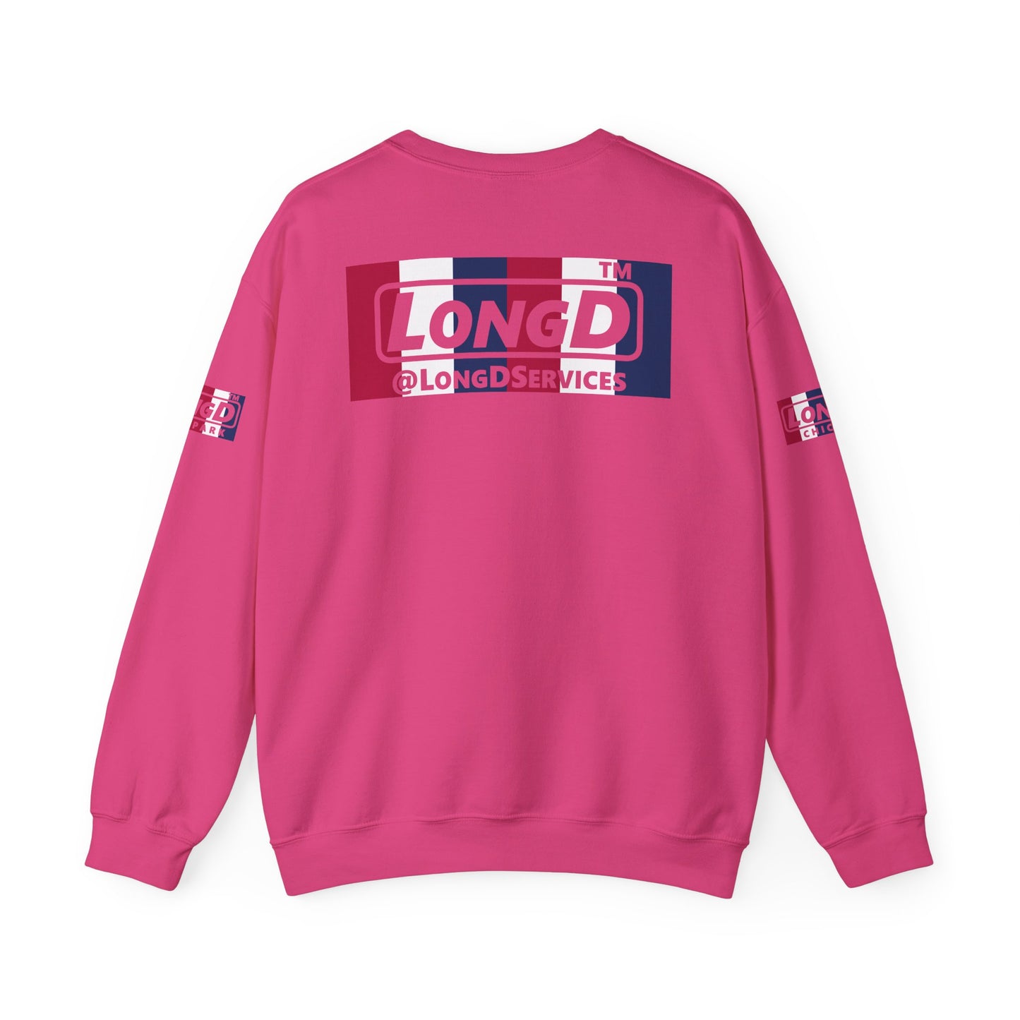 LongD negative vertical 6-striped 4-print double-breasted Chicago logo crewneck sweatshirt (patriotic colors)