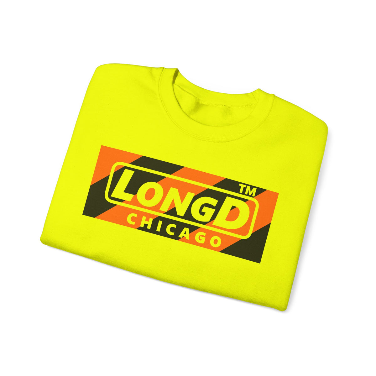LongD Chicago negative diagonal 6-striped front-back logo (Halloween colors) crewneck sweatshirt