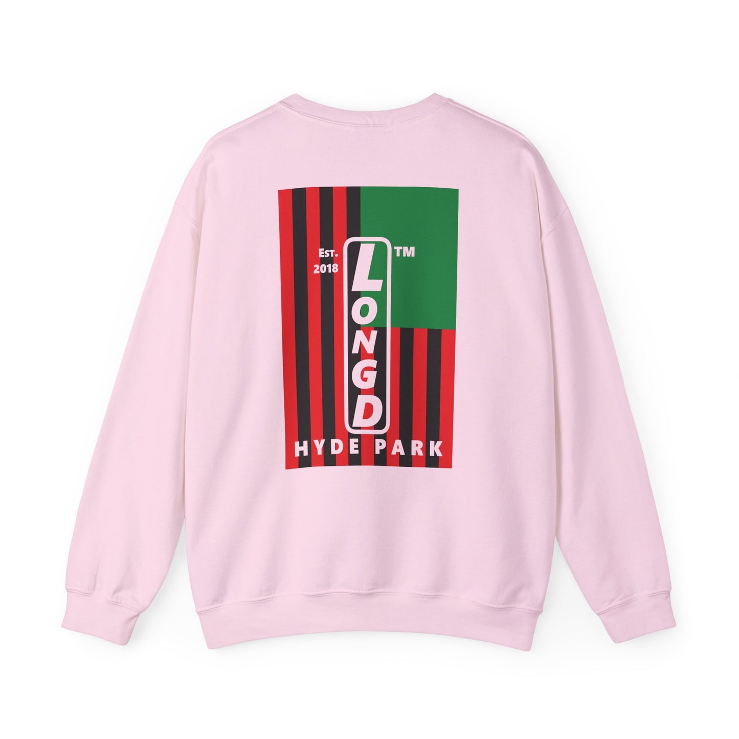 LongD negative cropped flag single-breasted front-back Hyde Park upright logo crewneck sweatshirt (Juneteenth colors)