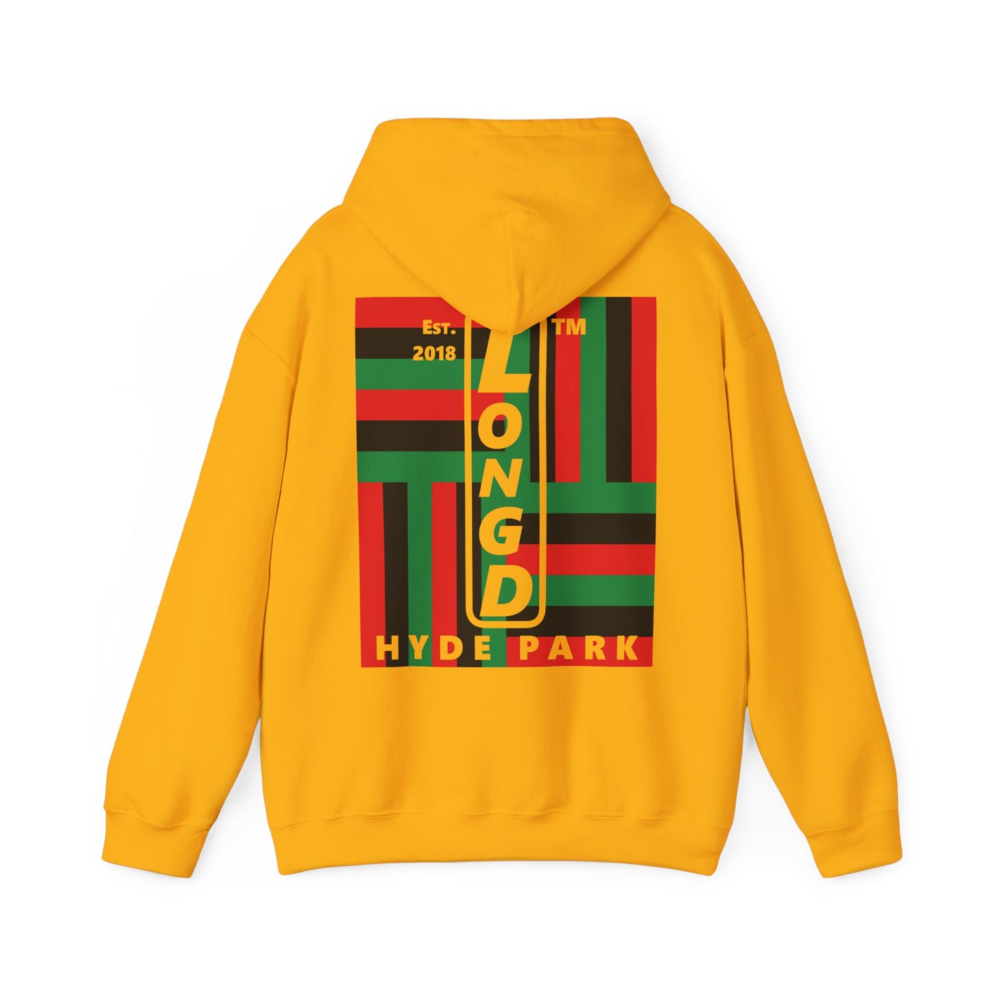 LongD single-breasted negative windmill front-back upright Hyde Park logo hoodie (Juneteenth colors)