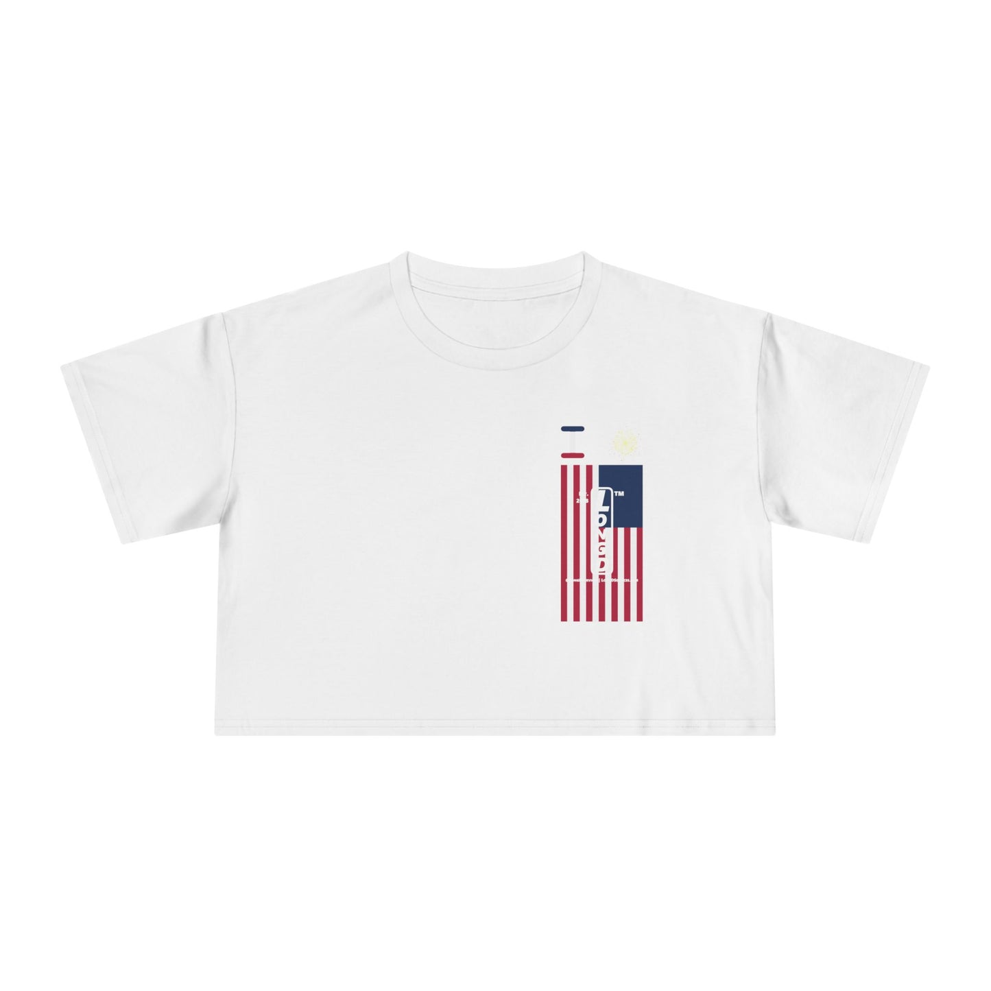 I burst LongD negative flag upright single-breasted tag-domain logo crop tee