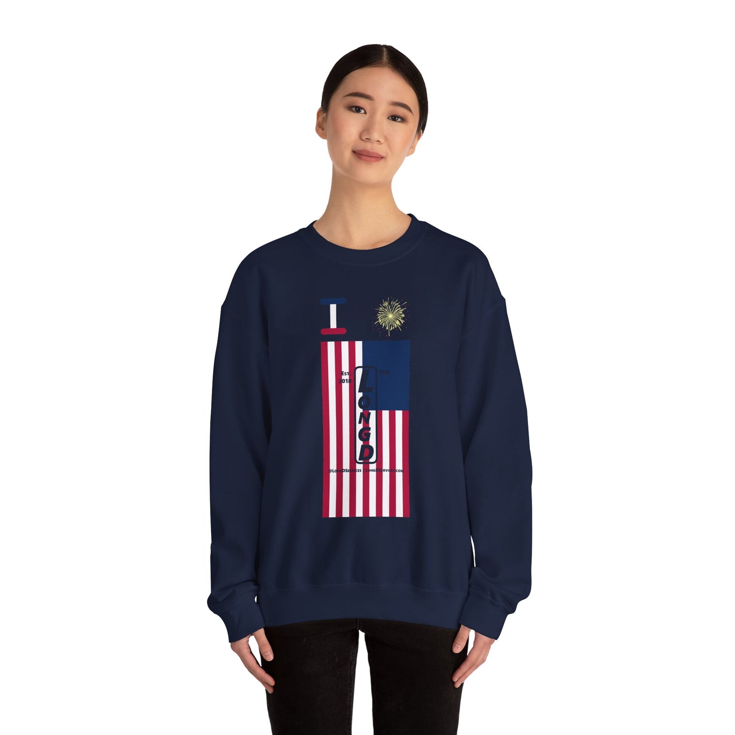 I Burst LongD negative flag tag-domain upright logo crewneck sweatshirt