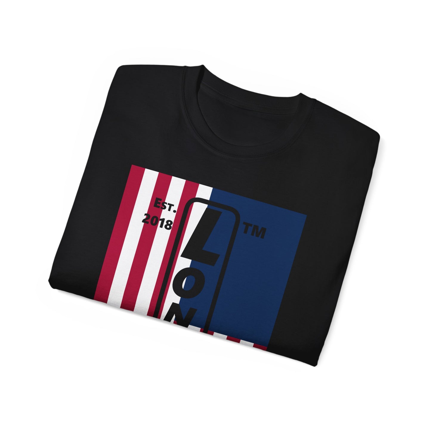 LongD cotton tee negative cropped flag Chicago upright logo (Patriotic colors)