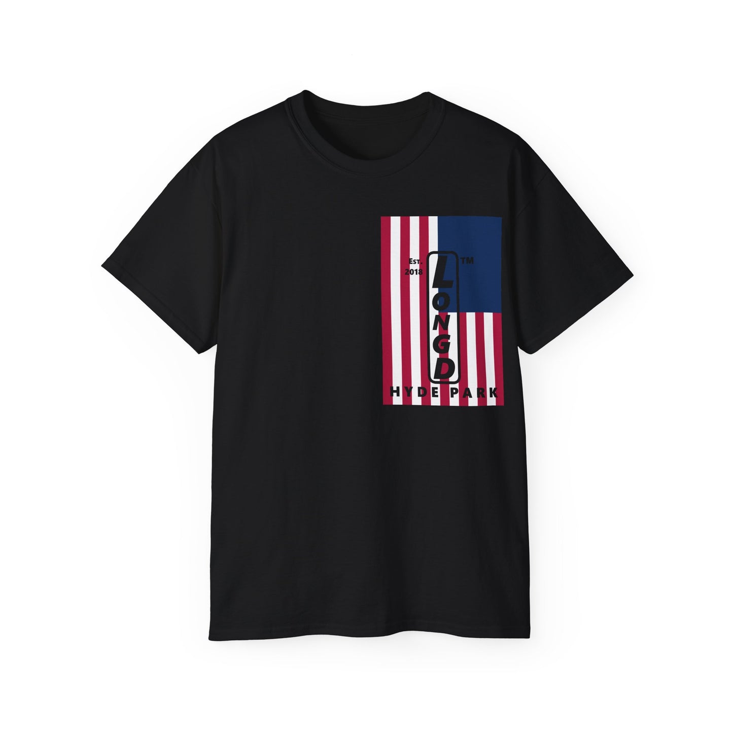 LongD cotton tee negative cropped flag single-breasted front-back Hyde Park upright logo (Patriotic colors)