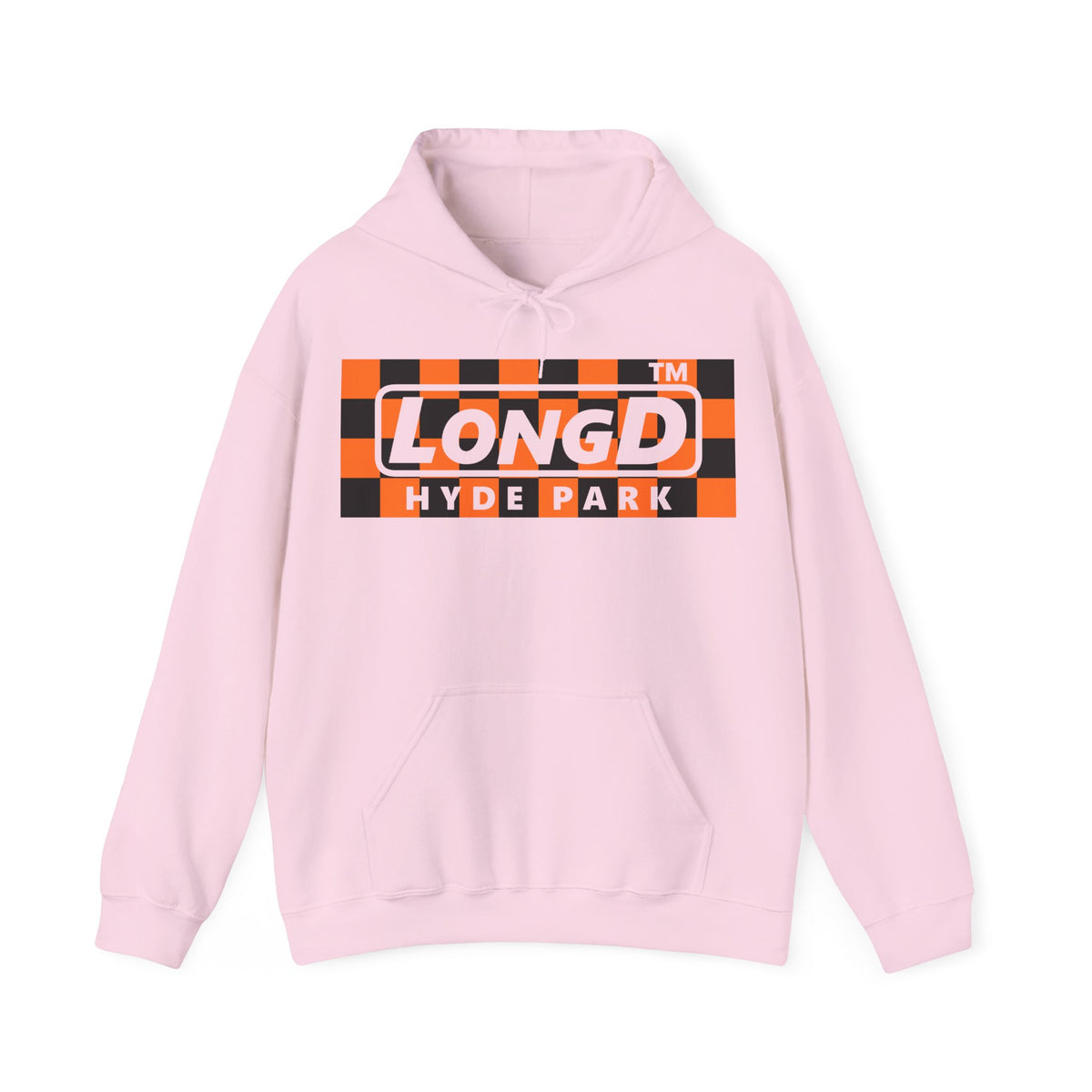 LongD Hyde Park negative checkered logo (Halloween colors) hoodie
